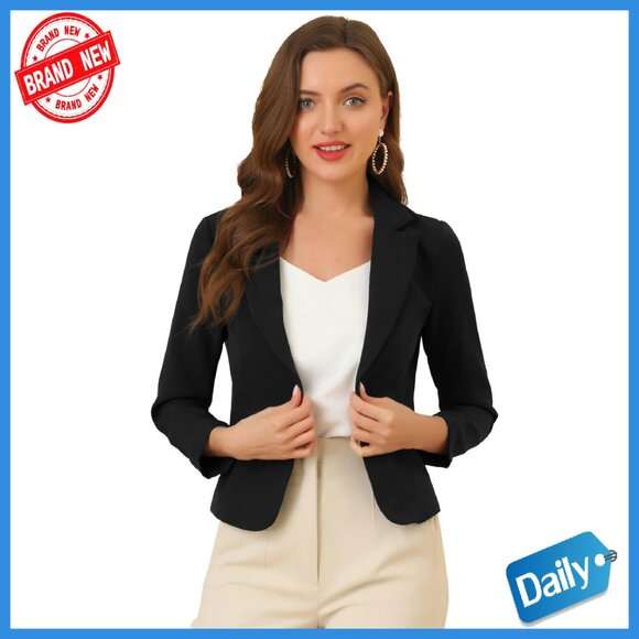 Open Front Crop Blazer - Polyester Spandex - Office Casual Wear
